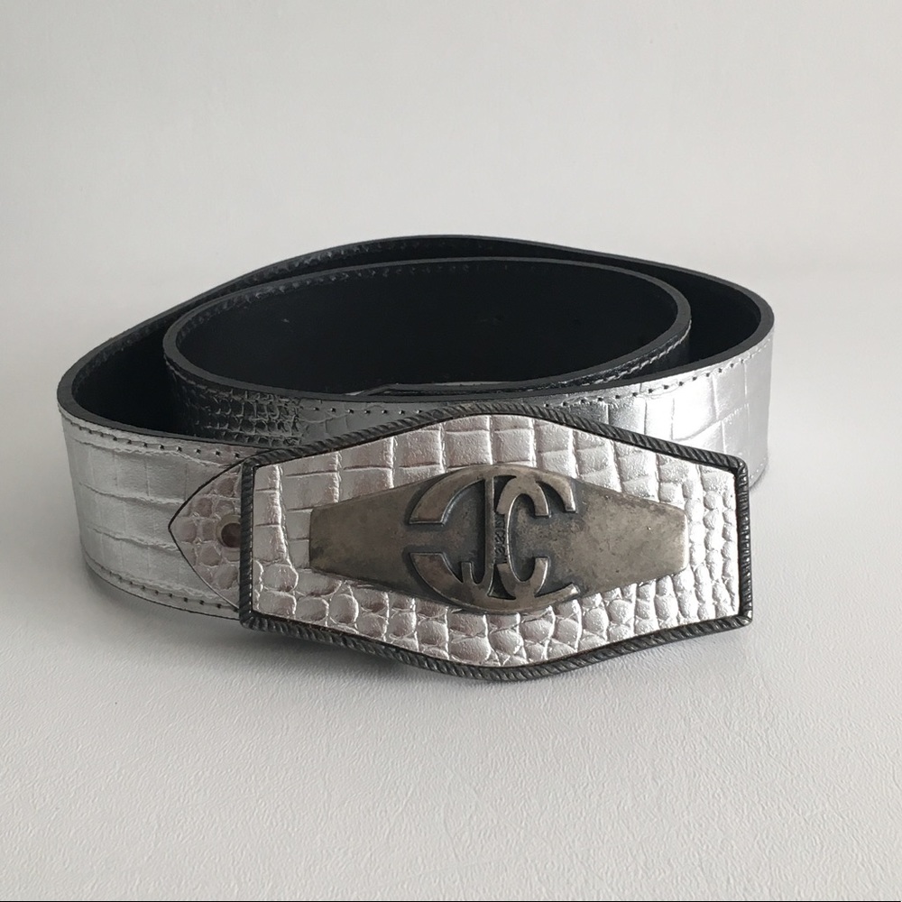 JUST CAVALIIi Silver Crocodile Leather Belt